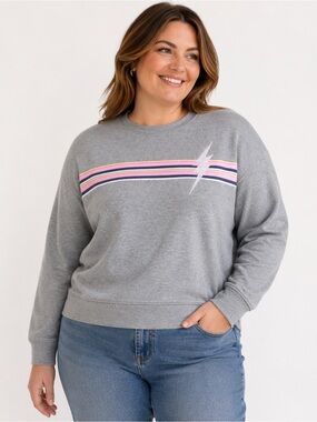Torrid Super Soft Fleece Crewneck Sweatshirt Gray Pink Stripe Cozy Pullover